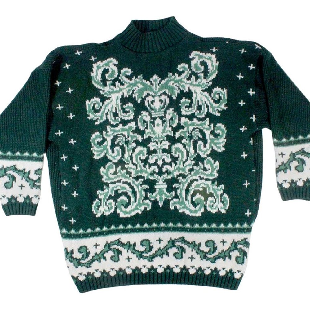 Vintage CUT 4U Green Scrollwork Turtleneck Sweater